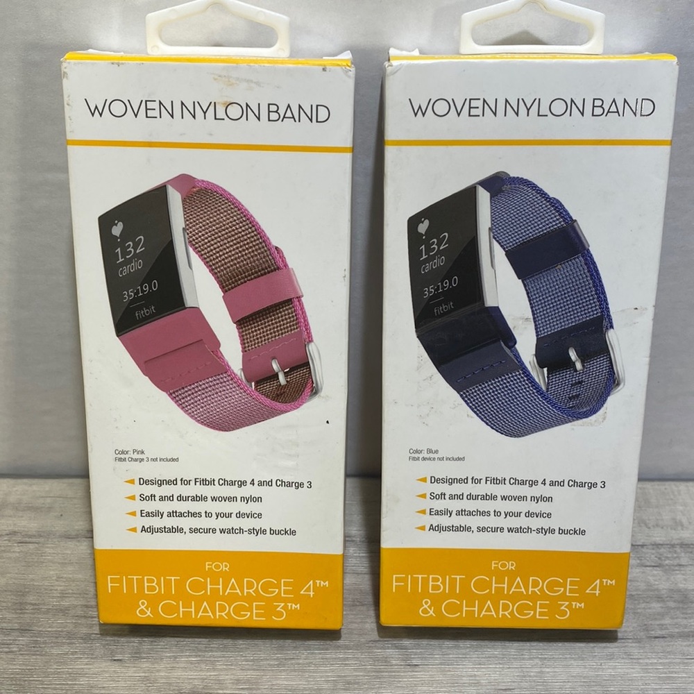 WITHit Woven Nylon Band For Fitbit Charge 4 & Charge 3 Blue & Pink